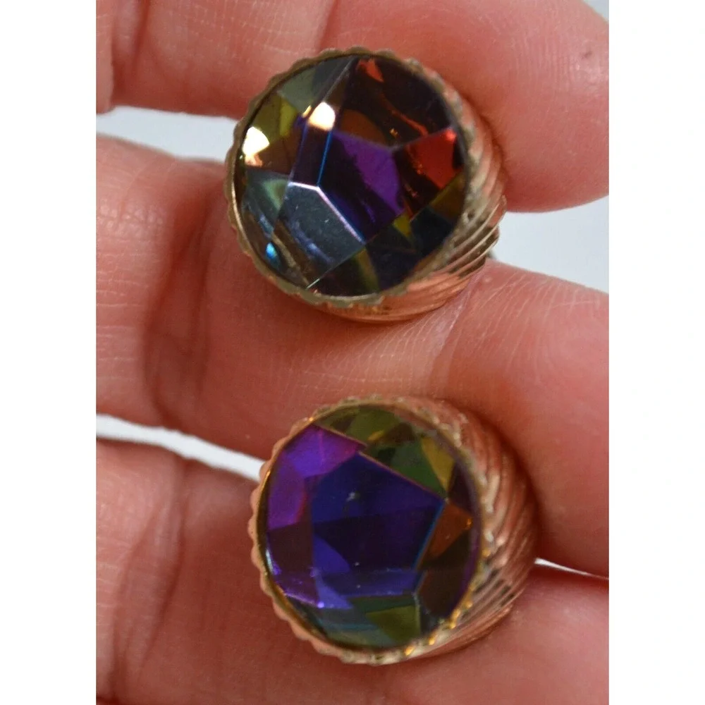 Vintage Swank Gold Tone Cufflinks‎ with Watermelon Rhinestone